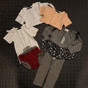 Baby Clothing Set with Gray, White, and Red Pieces. 12M